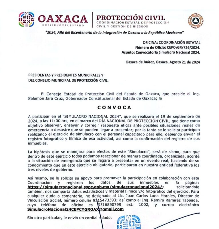 Piden a municipios participar en el Simulacro Nacional 2024 – Asimetrías